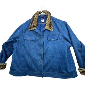 VTG Y2K Dennis‎ Basso Denim Jacket Womens 3XL Faux Fur Trim Trucker Coat Western